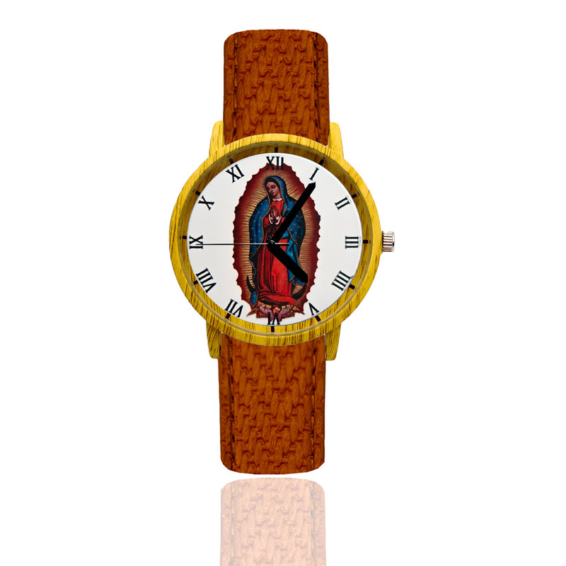 Reloj Virgen De Guadalupe Estilo Madera Marron Oscuro