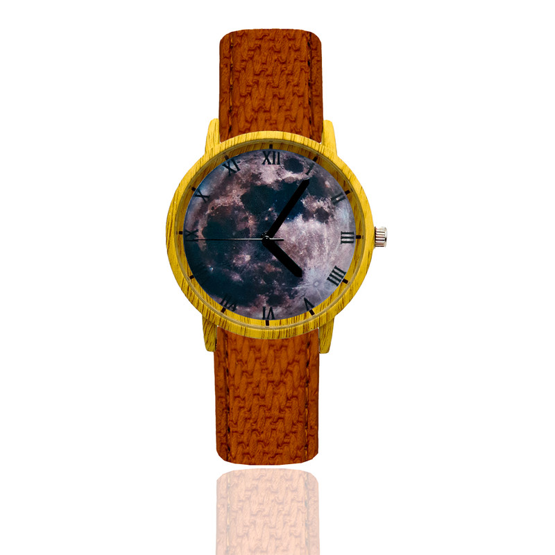 Reloj Luna Estilo Madera Marron Oscuro