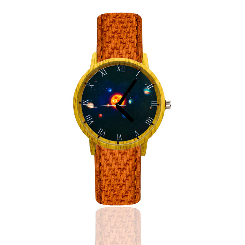 Reloj Planetas Estilo Madera Marron Claro