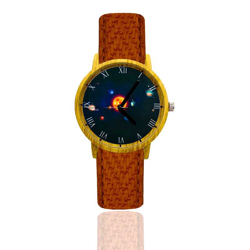 Reloj Planetas Estilo Madera Marron Oscuro