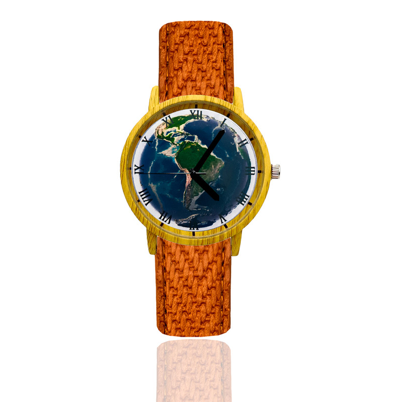 Reloj Planeta Tierra Estilo Madera Marron Claro