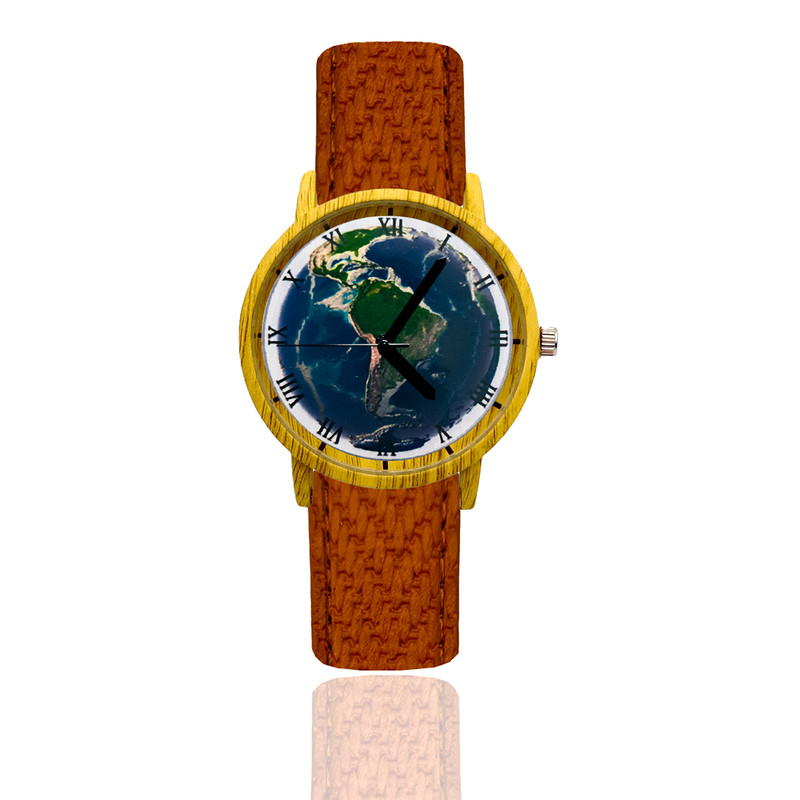 Reloj Planeta Tierra Estilo Madera Marron Oscuro