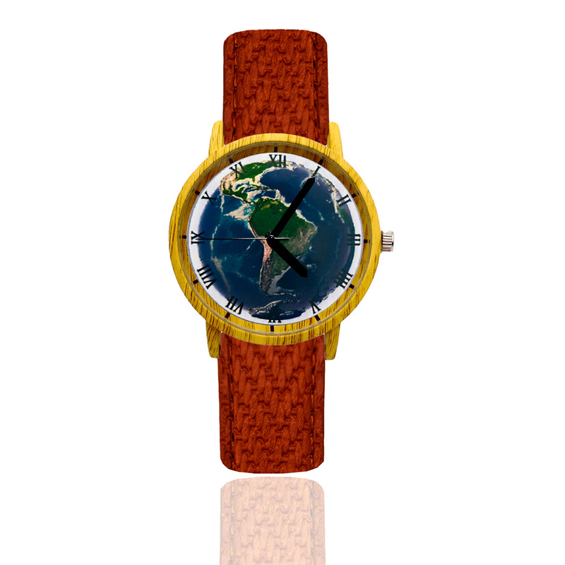 Reloj Planeta Tierra Estilo Madera 