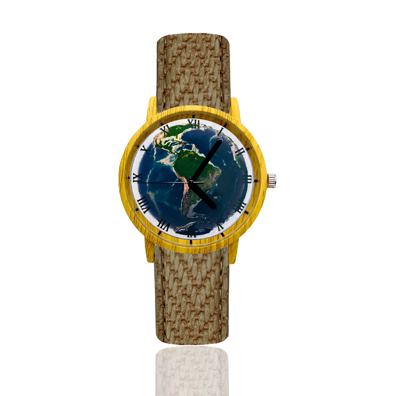 Reloj Planeta Tierra Estilo Madera Marron