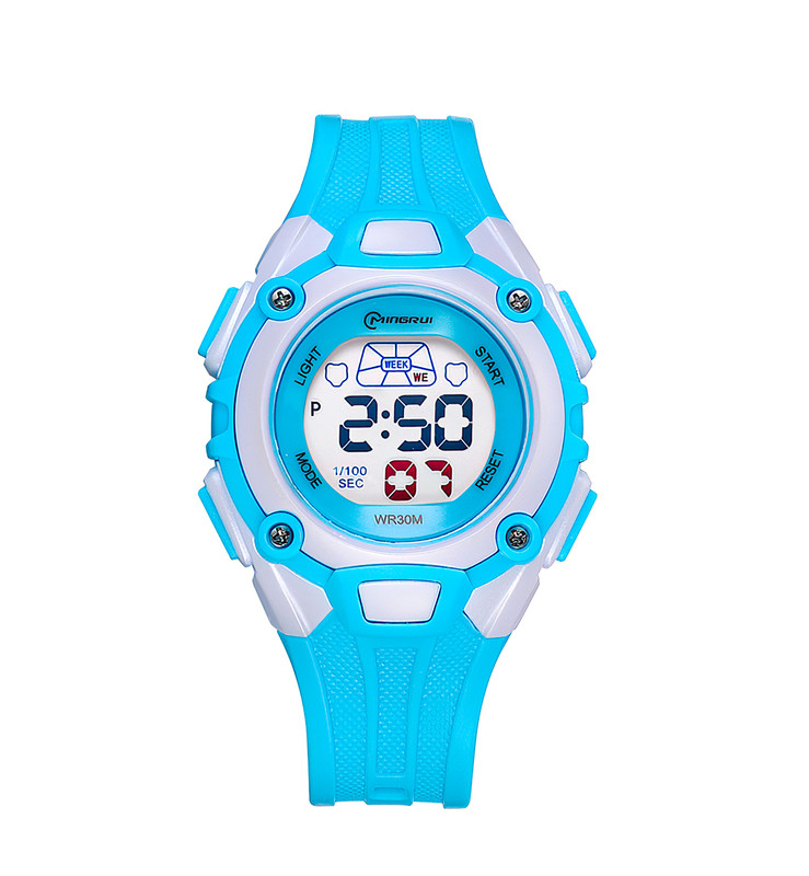 Reloj Digital Impermeable Niños(as) Azul Claro Blanco