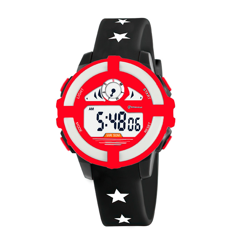 Reloj Impermeable Niño Niña Negro Rojo Estrella