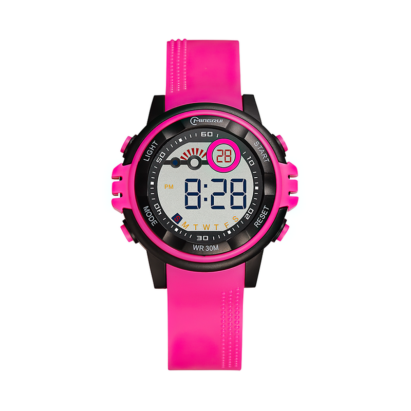 Reloj Impermeable Digital Niño Niña Fucsia Borde Negro