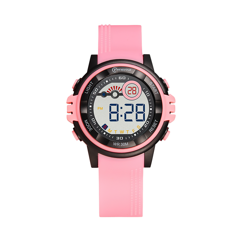 Reloj Impermeable Digital Niño Niña Rosa Borde Negro