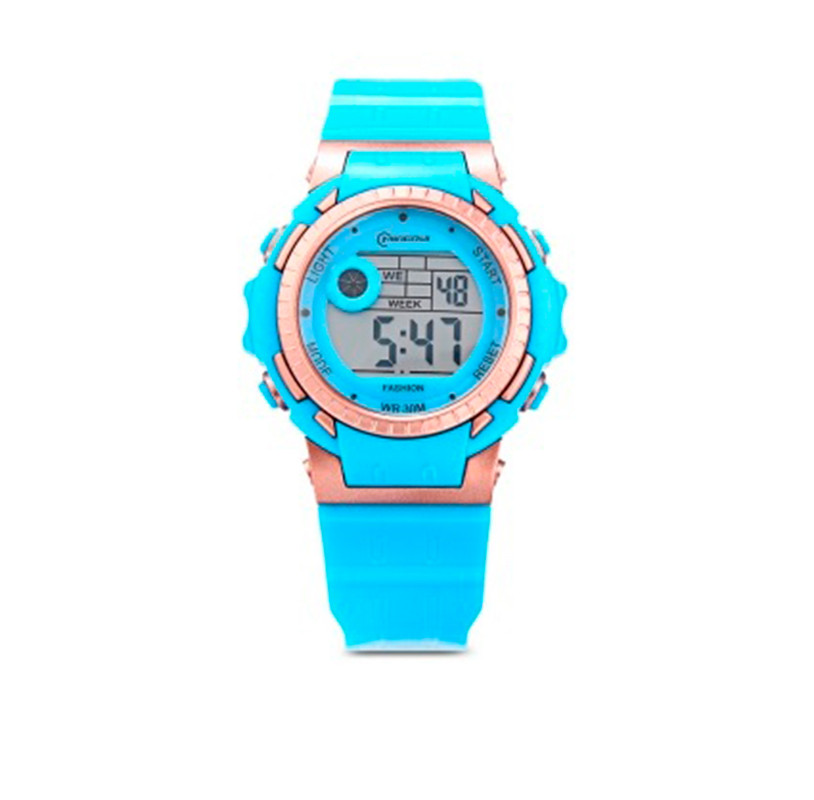 Reloj Impermeable Digital Niño Niña Azul Claro Borde Rosa