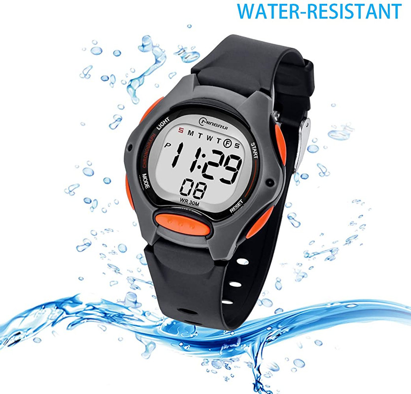 Reloj Digital Impermeable Niños Niñas Negro Naranja