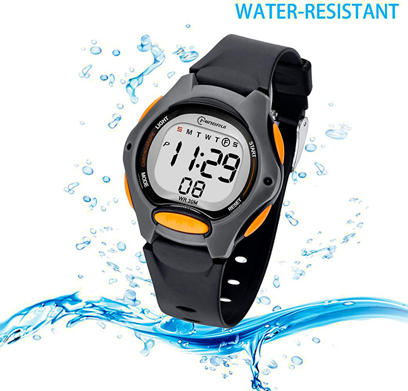 Reloj Digital Impermeable Niños Niñas Negro Amarillo