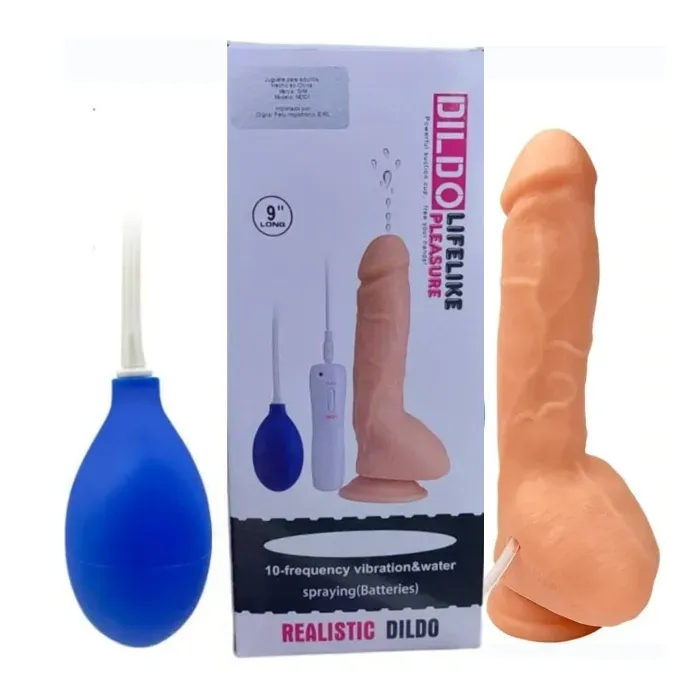 Dildo Vibrador Ultra Realista Con Eyaculacion X-Men 9“ + Lubricante Cun Simulador De Semen 120ml