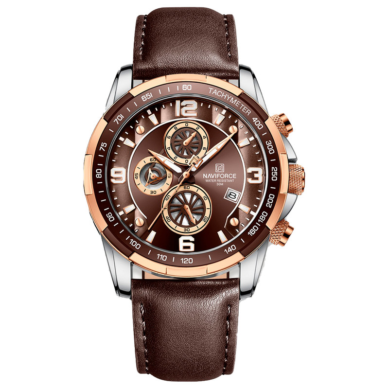 Reloj Naviforce Original Nf 8020 Cuero Hombre Marron Oscuro + Estuche