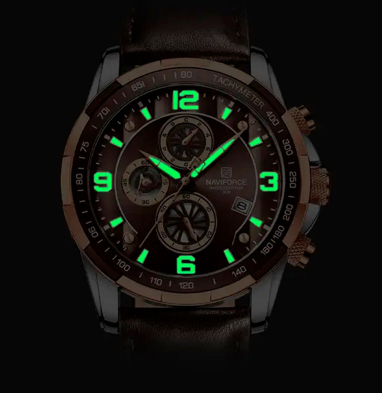 Reloj Naviforce Original Nf 8020 Cuero Hombre Marron Oscuro + Estuche