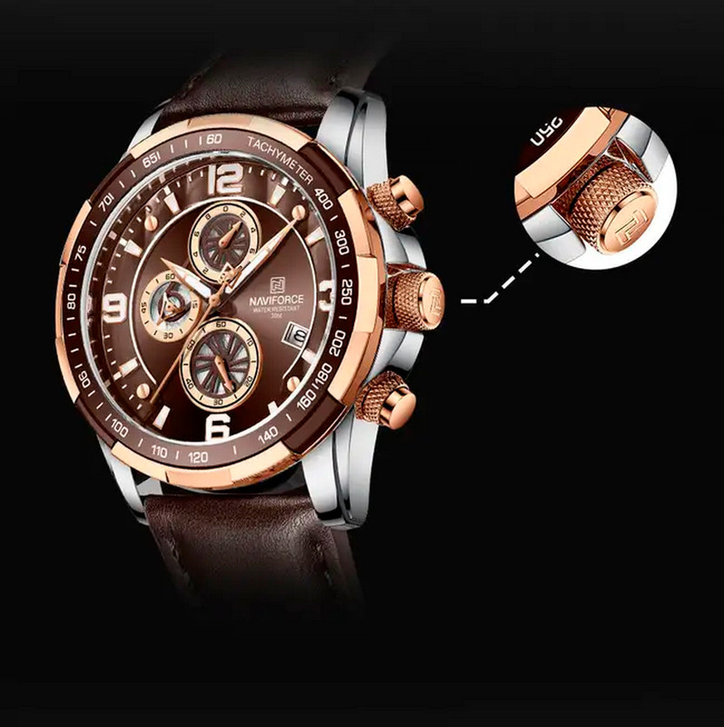 Reloj Naviforce Original Nf 8020 Cuero Hombre Marron Oscuro + Estuche