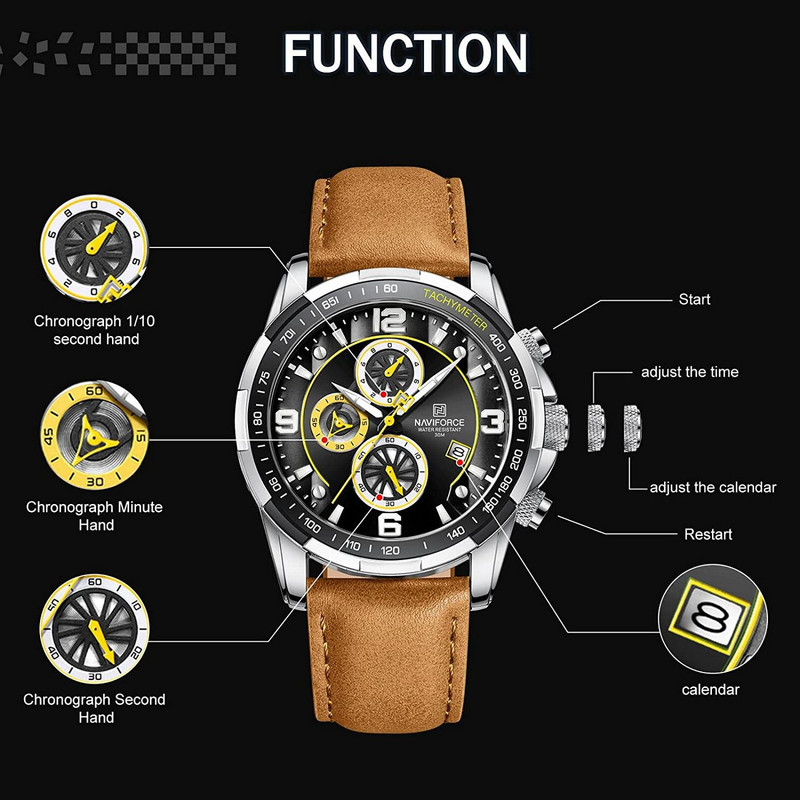 Reloj Naviforce Original Nf 8020 Cuero Hombre Marron Claro + Estuche