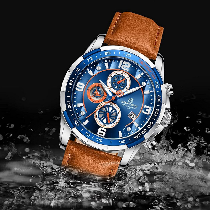 Reloj Naviforce Original Nf 8020 Cuero Hombre Marron + Estuche