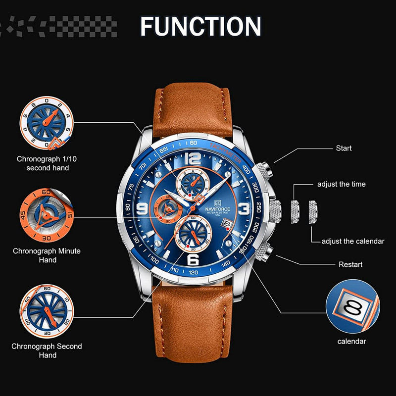 Reloj Naviforce Original Nf 8020 Cuero Hombre Marron + Estuche