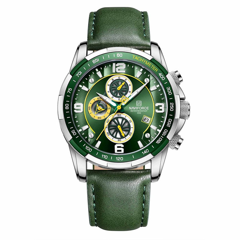 Reloj Naviforce Original Nf 8020 Cuero Hombre Verde + Estuche