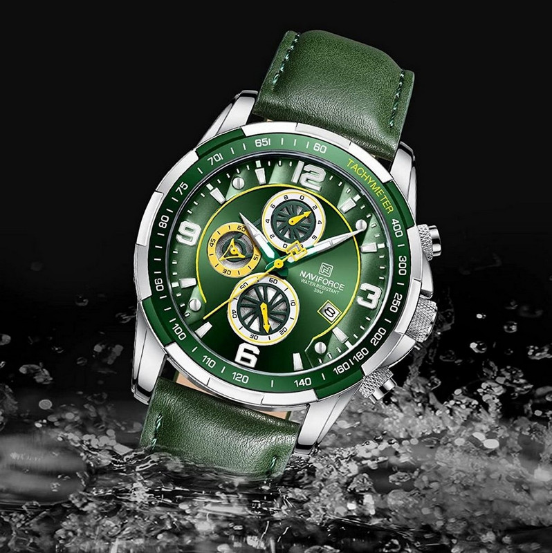 Reloj Naviforce Original Nf 8020 Cuero Hombre Verde + Estuche