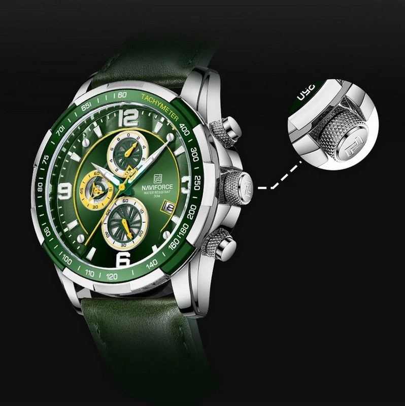 Reloj Naviforce Original Nf 8020 Cuero Hombre Verde + Estuche