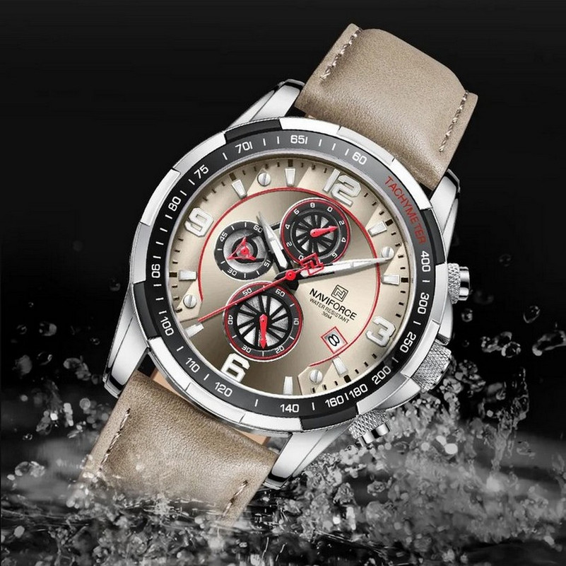 Reloj Naviforce Original Nf 8020 Cuero Hombre Beige + Estuche