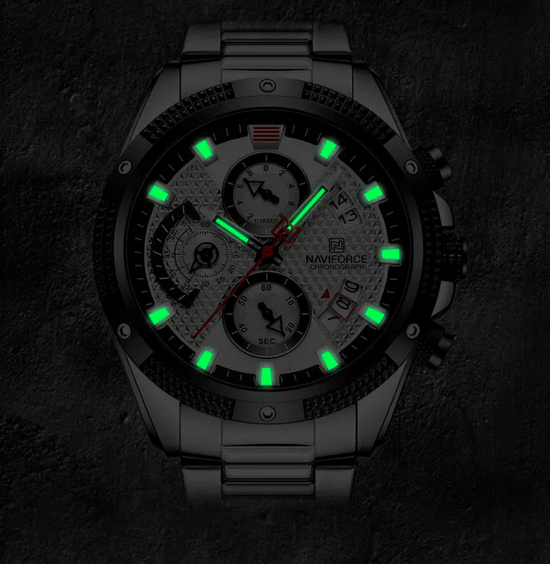 Reloj Naviforce Original Nf 8021 Cronografo Plateado Fondo Plateado + Estuche