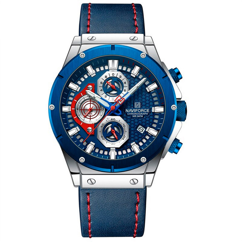 Reloj Naviforce Original Nf 8027 Cuero Hombre Azul + Estuche