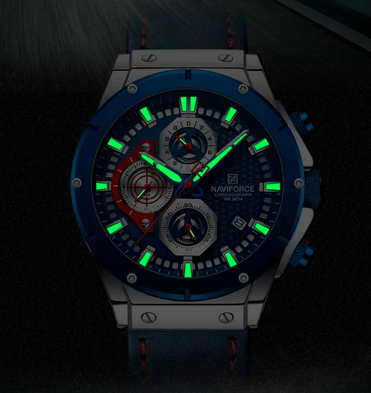 Reloj Naviforce Original Nf 8027 Cuero Hombre Azul + Estuche