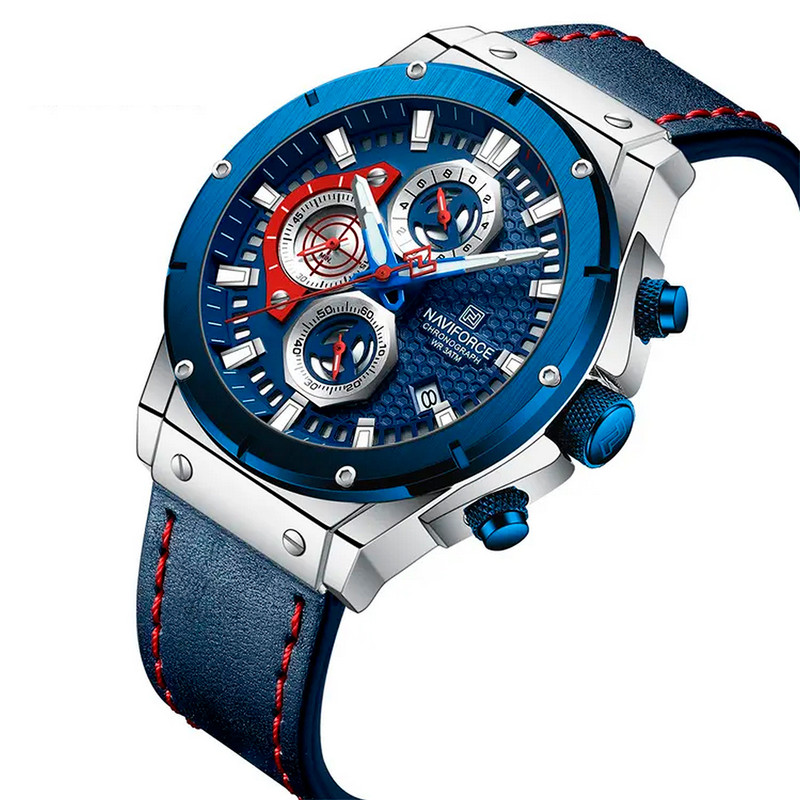 Reloj Naviforce Original Nf 8027 Cuero Hombre Azul + Estuche