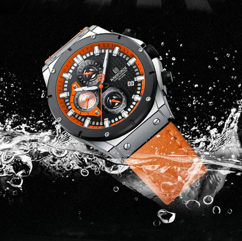 Reloj Naviforce Original Nf 8027 Cuero Hombre Naranja + Estuche