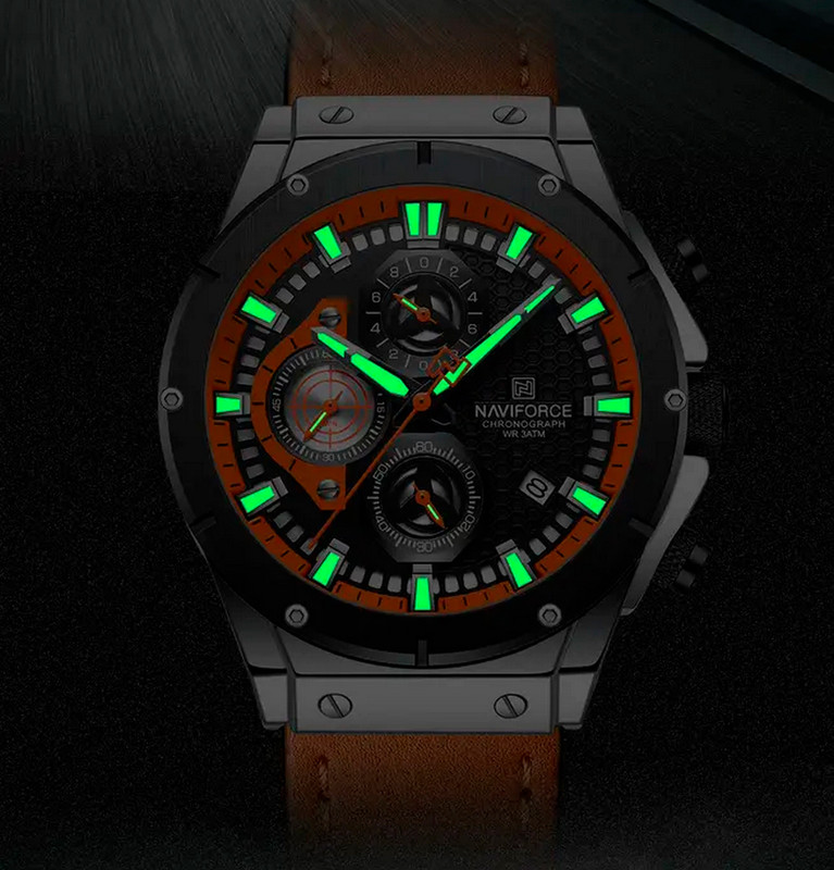 Reloj Naviforce Original Nf 8027 Cuero Hombre Naranja + Estuche