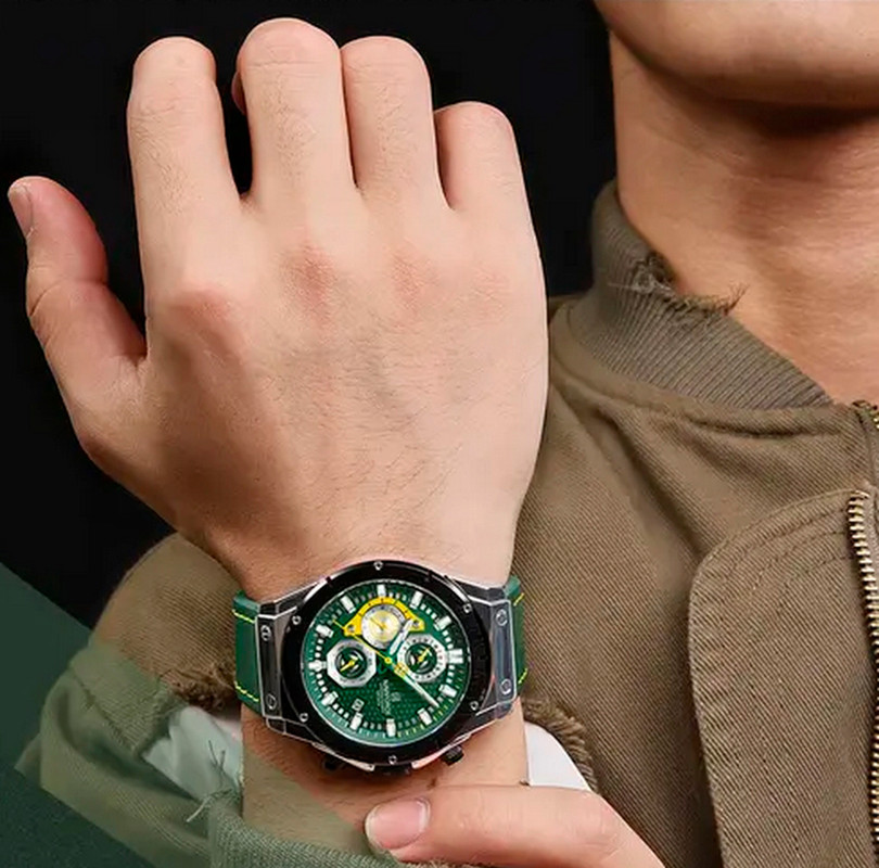 Reloj Naviforce Original Nf 8027 Cuero Hombre Verde + Estuche