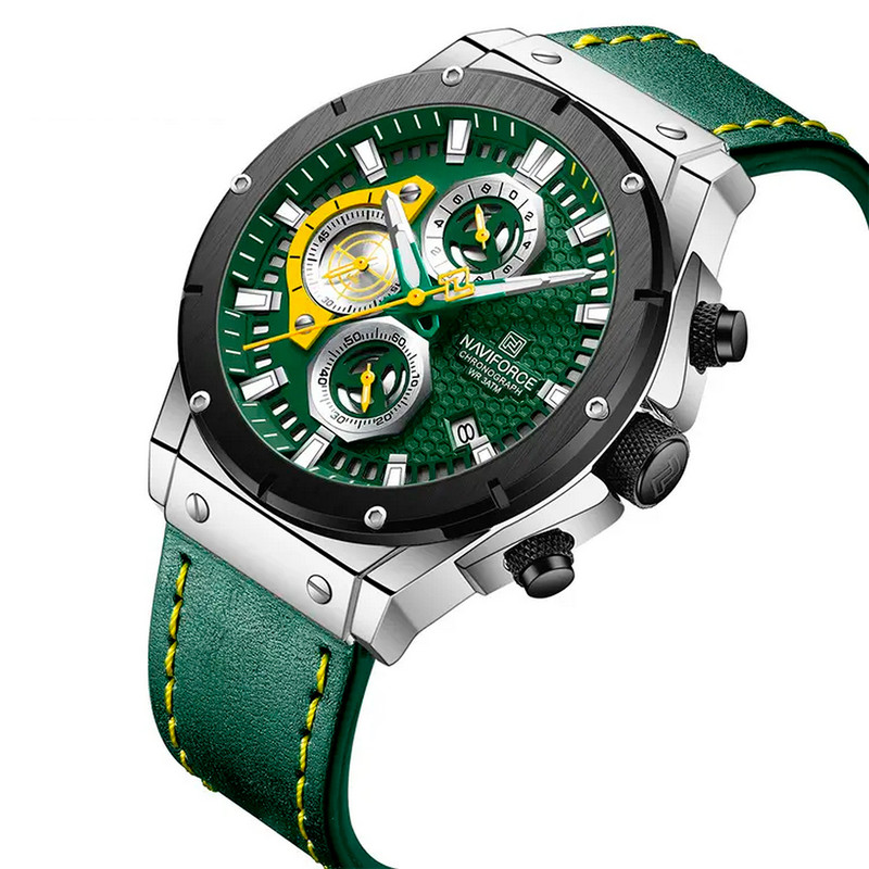 Reloj Naviforce Original Nf 8027 Cuero Hombre Verde + Estuche