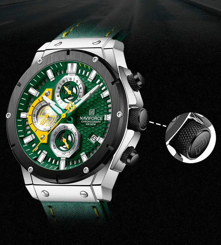 Reloj Naviforce Original Nf 8027 Cuero Hombre Verde + Estuche