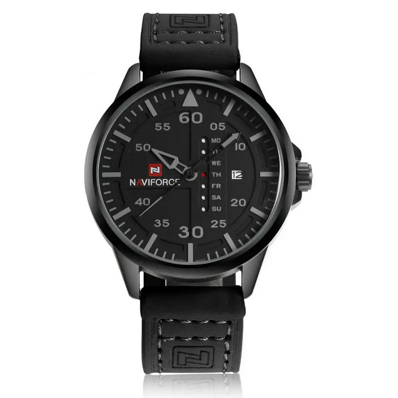 Reloj Naviforce Original Nf 9074 Cuero Hombre Negroo + Estuche