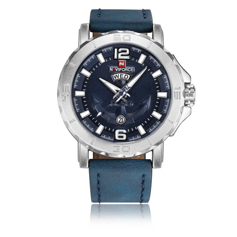 Reloj Naviforce Original Nf 9122 Cuero Ancla Azul + Estuche