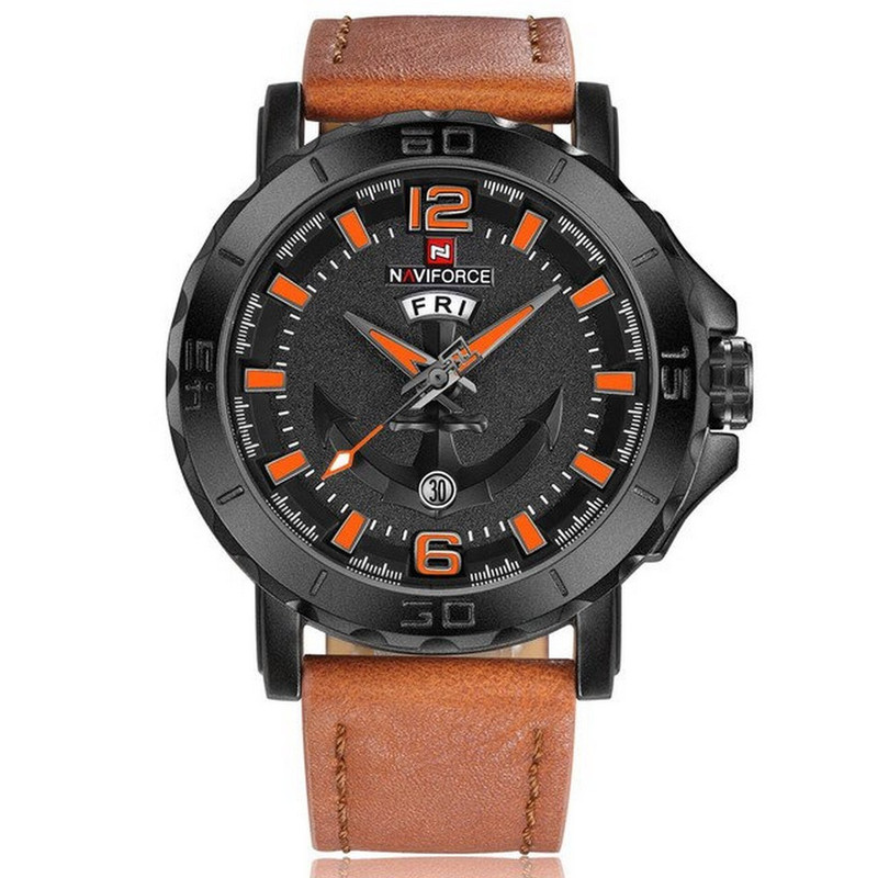 Reloj Naviforce Original Nf 9122 Cuero Ancla Marron + Estuche