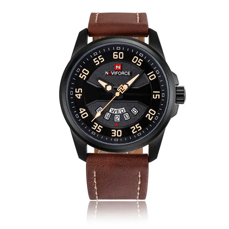 Reloj Naviforce Original Nf 9124 Cuero Hombre Marron Oscuro + Estuche