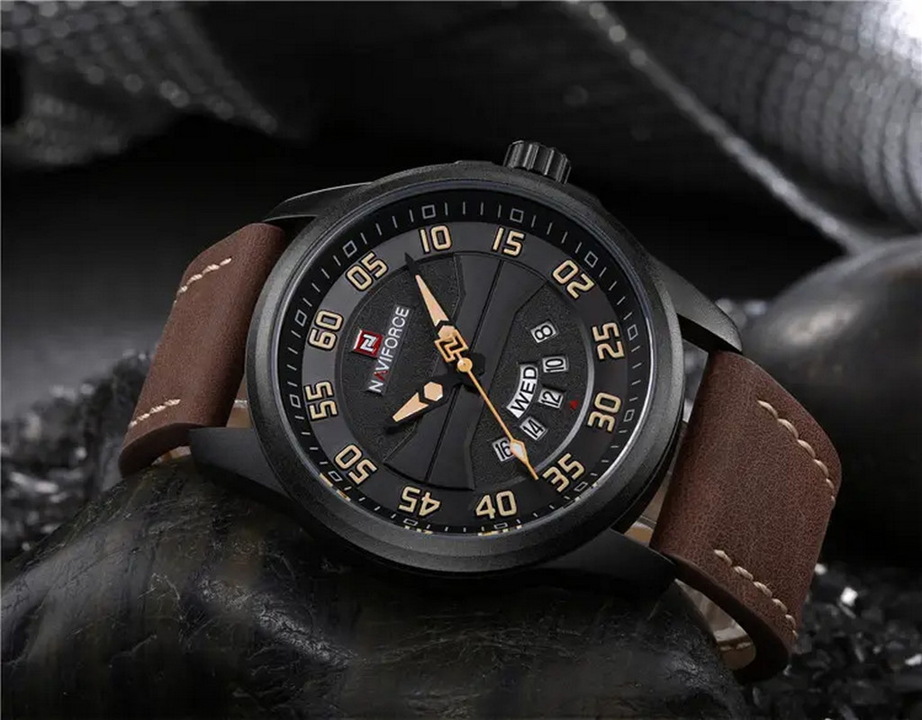 Reloj Naviforce Original Nf 9124 Cuero Hombre Marron Oscuro + Estuche