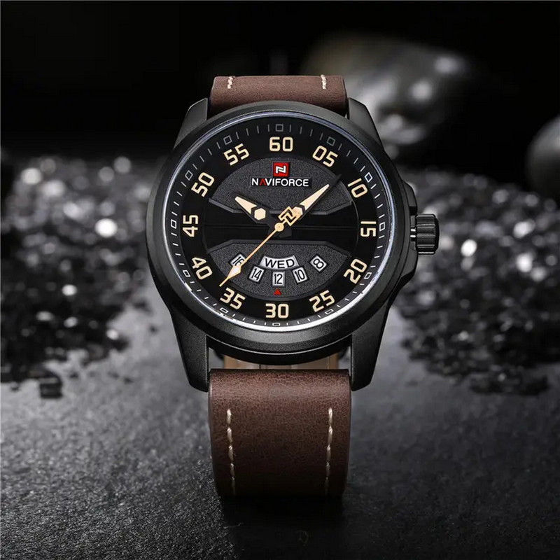 Reloj Naviforce Original Nf 9124 Cuero Hombre Marron Oscuro + Estuche