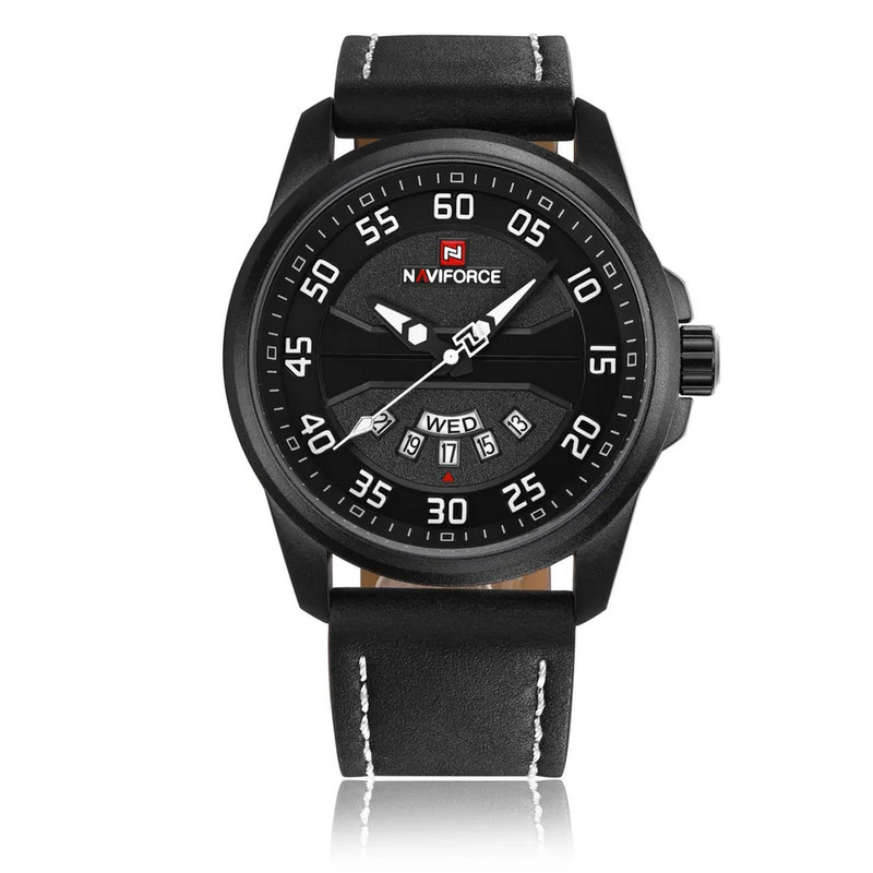 Reloj Naviforce Original Nf 9124 Cuero Hombre Negro + Estuche