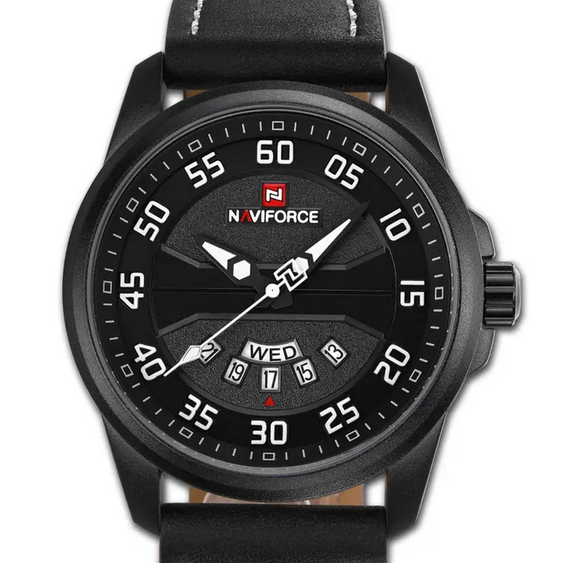 Reloj Naviforce Original Nf 9124 Cuero Hombre Negro + Estuche