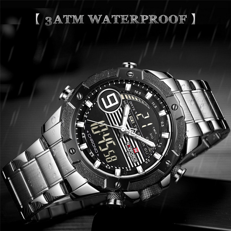 Reloj Naviforce Original Nf 9146 Acero Inoxidable Plateado Negro + Estuche