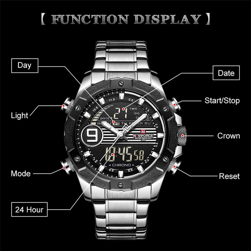 Reloj Naviforce Original Nf 9146 Acero Inoxidable Plateado Negro + Estuche