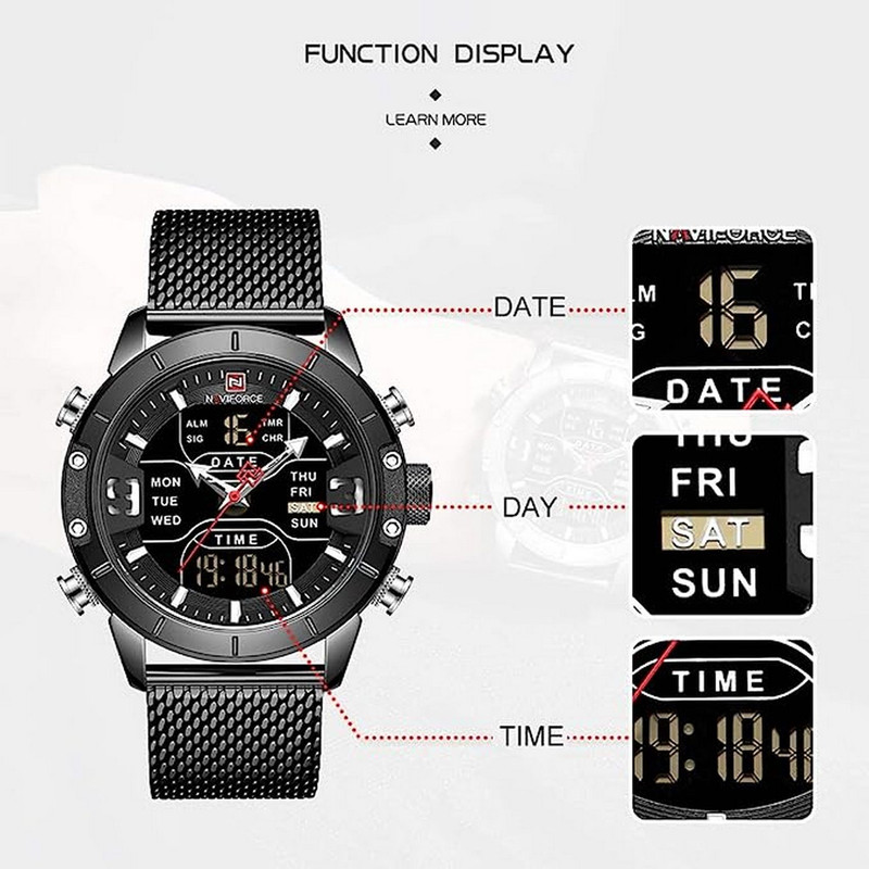 Reloj Naviforce Original Nf 9153 Acero Inoxidable Negro + Estuche