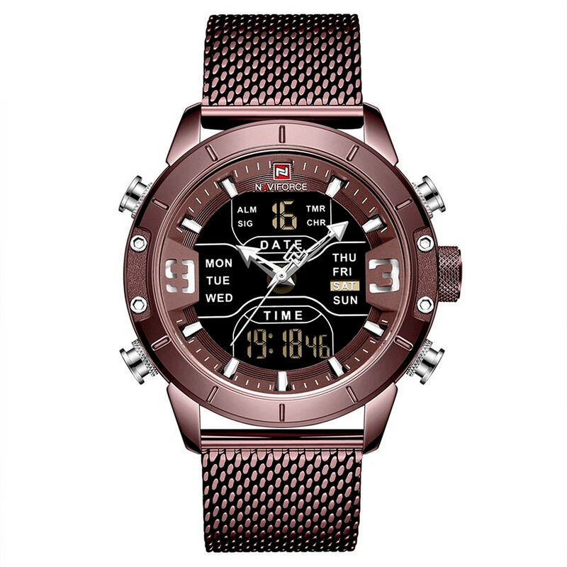 Reloj Naviforce Original Nf 9153 Acero Inoxidable Vinotinto + Estuche