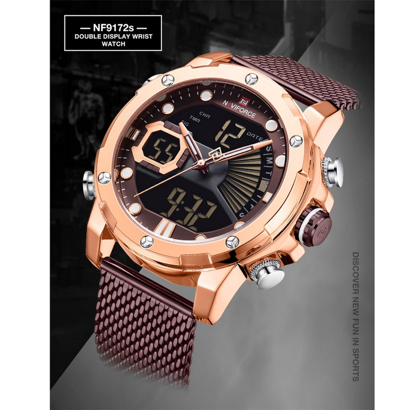 Reloj Naviforce Original Nf9172 Acero Inoxidable Marron + Estuche