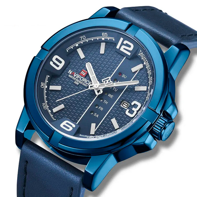 Reloj Naviforce Original Nf 9177 Casual Cuero Azul + Estuche