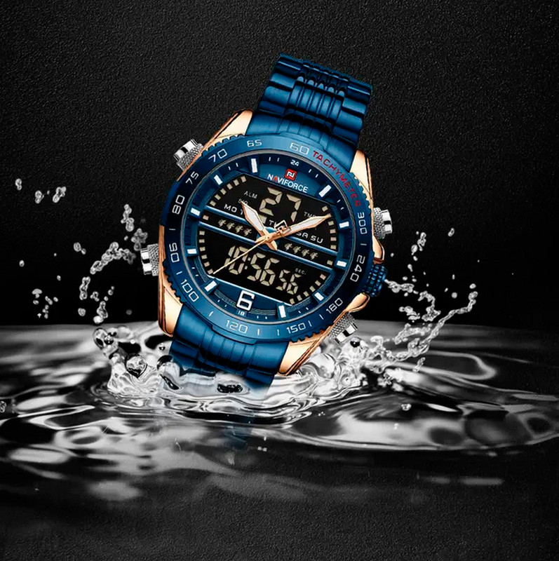 Reloj Naviforce Original Nf 9195 Acero Inoxidable Azul + Estuche